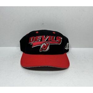Vintage New Jersey Devils Logo Athletic Snapback‎ Hat Cap Black Red